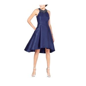 Adriana Papell Blue Embellished Sleeveless Jewel Neck Dress, Size 8